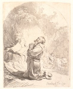 São Jerônimo rezando: estampa em arco de Rembrandt van Rijn