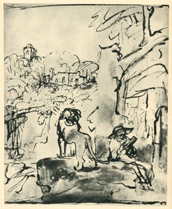 São Jerônimo lendo em uma paisagem, 1649, 1943. de Rembrandt van Rijn