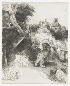 São Jerónimo a ler numa paisagem italiana de Rembrandt van Rijn