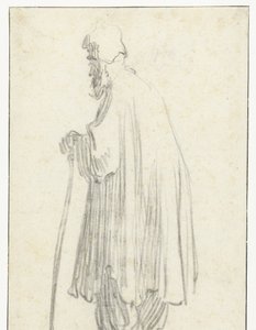 Homem de pé com um bastão, virado para a esquerda de Rembrandt van Rijn