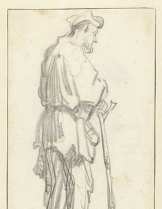 Homem de pé com uma vara, virado para a direita de Rembrandt van Rijn