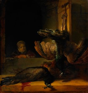 Ainda vida com dois pavões e uma menina, ca 1639 de Rembrandt van Rijn