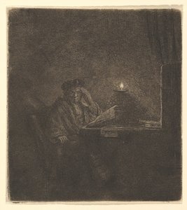 Estudante em uma mesa por Candlelight, ca. 1642 de Rembrandt van Rijn