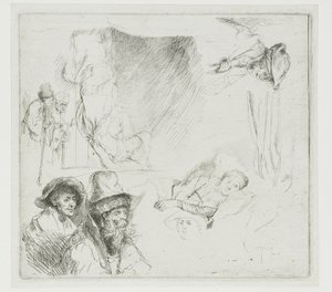 Desenho com uma mulher doente na cama de Rembrandt van Rijn
