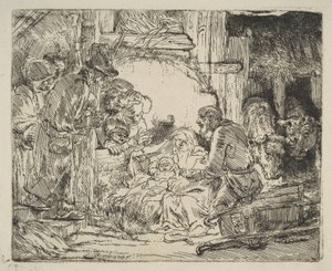 A Adoração dos Pastores, com a lâmpada, ca. 1654 de Rembrandt van Rijn