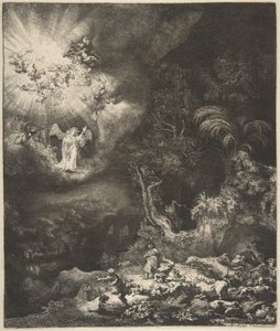 O Anjo Aparecendo aos Pastores, 1634. de Rembrandt van Rijn