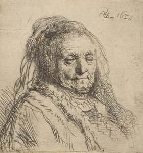 A mãe do artista: cabeça e busto, três quartos à direita, 1628., 1628. de Rembrandt van Rijn