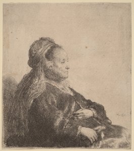 A Mãe do Artista Sentada, com um Touca Oriental de Rembrandt van Rijn
