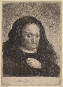 A mãe do artista com a mão no peito de Rembrandt van Rijn