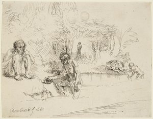 As Banhistas (Bartsch 195; Hind 250 II) de Rembrandt van Rijn