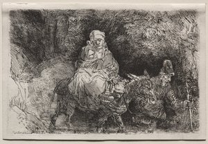 A fuga para o Egito: cruzando um riacho de Rembrandt van Rijn