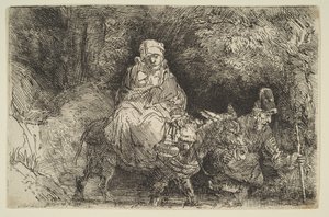 A fuga para o Egito: cruzando um riacho, 1654. de Rembrandt van Rijn