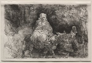 A fuga para o Egito: atravessando um ribeiro, 1654. de Rembrandt van Rijn