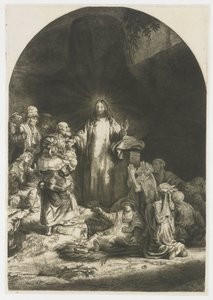 A Estampa dos Cem Florins: peça central com pregação de Cristo, placa arqueada de Rembrandt van Rijn