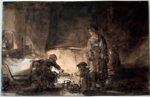 A cozinha na Rembrandts House, década de 1650. de Rembrandt van Rijn