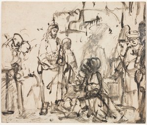 A reunião de Cristo com Marta e Maria após a morte de Lázaro, c. 1662-65. de Rembrandt van Rijn