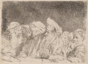 Os Fariseus Debatendo Fragmento da Impressão dos Cem Florins, c. 1649. de Rembrandt van Rijn