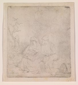 O Descanso durante o Voo (ligeiramente gravado) de Rembrandt van Rijn