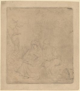 O descanso no voo: levemente gravado de Rembrandt van Rijn