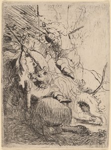 A pequena caça ao leão (com um leão) de Rembrandt van Rijn