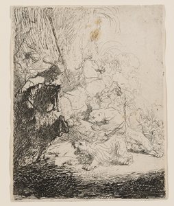 A Caça ao Pequeno Leão (com Dois Leões) de Rembrandt van Rijn