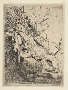 A caça ao leão pequeno com um leão, ca. 1629 de Rembrandt van Rijn