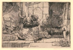 A Virgem e o Menino com o Gato e José na Janela de Rembrandt van Rijn