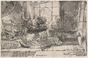 A Virgem e o Menino com o Gato e a Serpente, 1654. de Rembrandt van Rijn