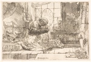 A Virgem e o Menino com o gato: e José à janela de Rembrandt van Rijn