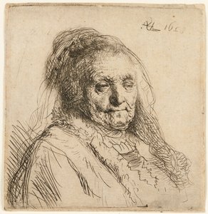 A mãe do artista, cabeça e busto, 1628. de Rembrandt van Rijn