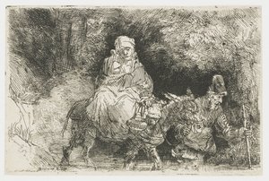 A fuga para o Egito cruzando um riacho de Rembrandt van Rijn