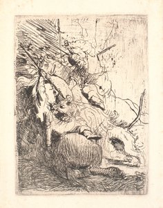 A caça ao pequeno leão (com um leão) de Rembrandt van Rijn