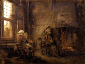 Tobit e Anna esperando o retorno de seu filho, 1659 de Rembrandt van Rijn