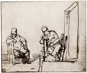 Dois homens sentados em uma entrada, 1913. de Rembrandt van Rijn