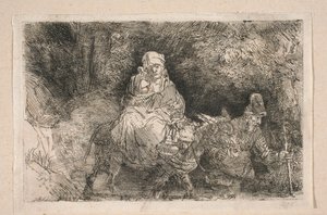 A Fuga para o Egito - A Sagrada Família a atravessar o ribeiro de Rembrandt van Rijn