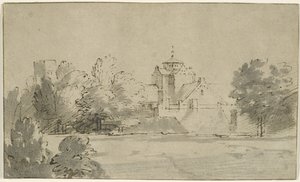 Vista de Mariakerk em Utrecht do Sul, c.1652 (caneta e tinta com lavagem no papel) de Rembrandt van Rijn