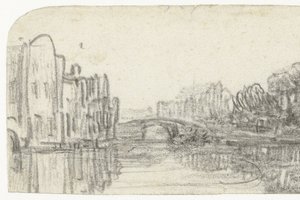 Vista do Nieuwezijds Voorburgwal de Rembrandt van Rijn