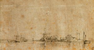 Vista no Amstel no Omval, à esquerda, o Ringvaart do Diermermeer de Rembrandt van Rijn