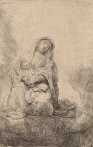 Virgem e Menino nas Nuvens, 1641. de Rembrandt van Rijn