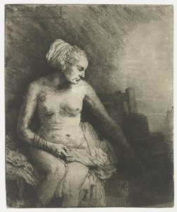 Mulher no Banho, com um chapéu ao seu lado
Mulher no banho com um chapéu ao seu lado de Rembrandt van Rijn