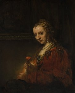 Mulher com um rosa, início dos anos 1660. de Rembrandt van Rijn