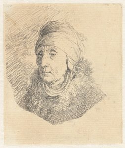 Mulher com um cocar alto enrolado à volta do queixo: busto de Rembrandt van Rijn