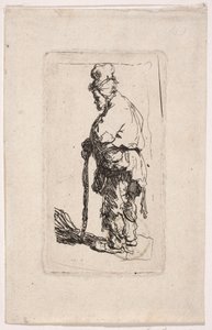 Mendigo apoiado numa bengala, virado para a esquerda de Rembrandt van Rijn