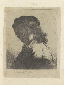 Auto-retrato com boina e cravat, rosto na sombra
Recueil de quatre-vingt-cinq estampes originales (título da série) de Rembrandt van Rijn