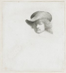 Auto-retrato com chapéu mole e manto trabalhado de Rembrandt van Rijn