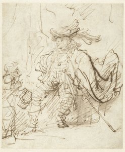Ator sentado no papel de Capitano de Rembrandt van Rijn