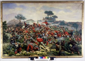 Risorgimento: a batalha de Calatafimi na Sicília contra as tropas de Giuseppe Garibaldi (1807-1882), os Mil tem o exército do Reino das duas Sicílias, a Pintura 15/05/1860 de Remigio Legat. Museo del Risorgimento. Milão de Remigio Legat