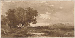 Paisagem com um grupo de árvores à esquerda