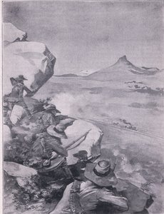 Boers a disparar sobre o comboio do General French (litho) de René Bull