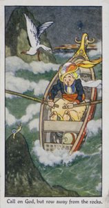 Provérbio Oriental: Chama a Deus, mas rema longe das rochas (cor litho) de René Bull
